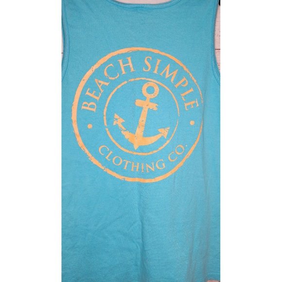 Beach Simple Cotton Blend Made In America Small Teal Tank Top - Picture 6 of 8